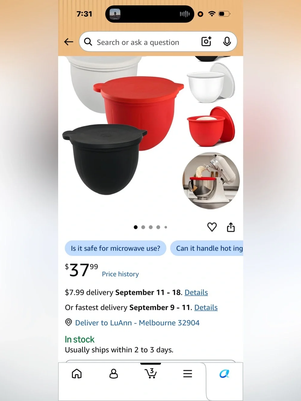 New Open Box 3-Pcs 5qt Mixer Bowl Silicone Insert Aid,Non-Stick Liners